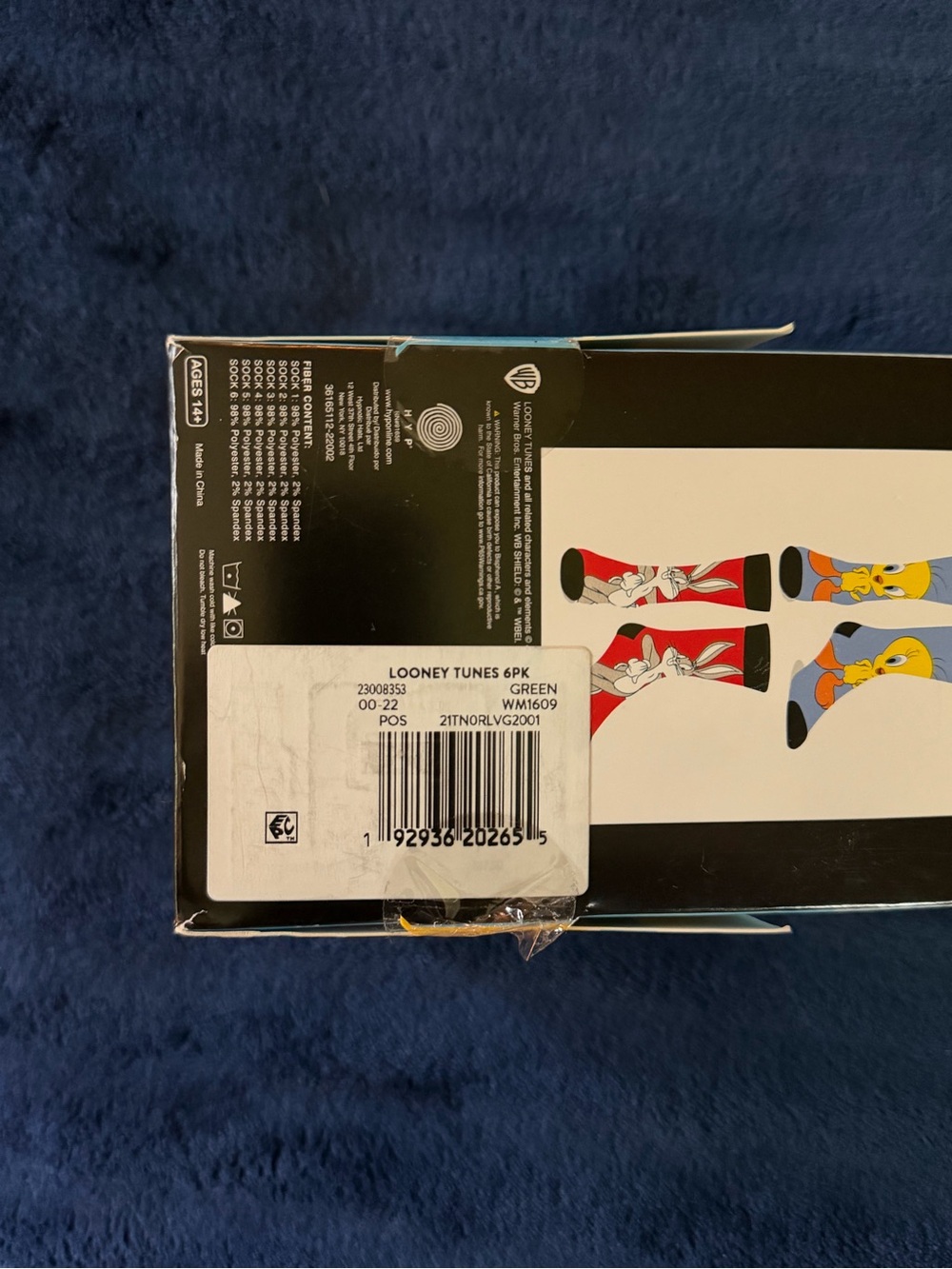 Warner Bros. Looney Tunes Crew Socks - Yellow, Blue, Black, Gray, Red, Orange - Picture 3 of 3